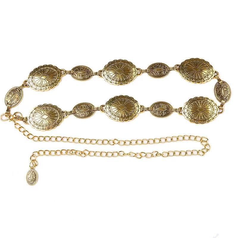 Lanț metalic de talie pentru femei, stil versatil, lungime 105 cm, lățime 2–4 cm, material: metal