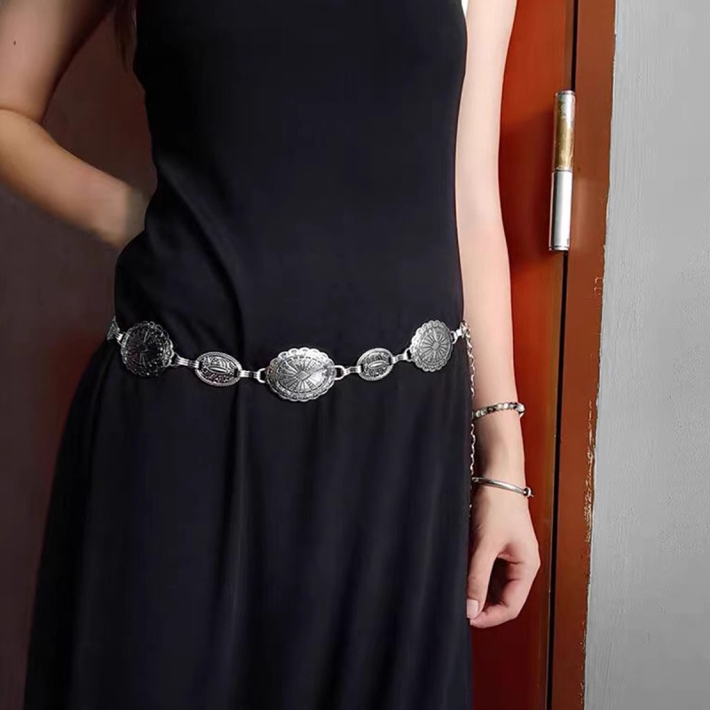 Lanț metalic de talie pentru femei, stil versatil, lungime 105 cm, lățime 2–4 cm, material: metal