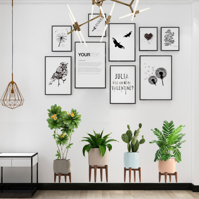 Y1736 Decaluri de perete pliabile cu plante — PVC, graffiti pe pereți, stil Nordic, pentru living, dormitor și birou
