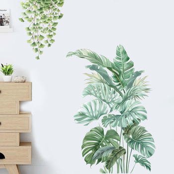 Autocolant decorativ de perete - PVC, model plante cu frunze, pentru living și dormitor, stil modern plat