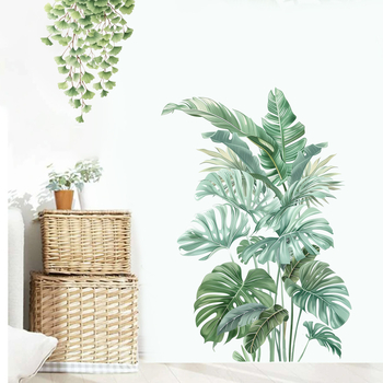 Autocolant decorativ de perete - PVC, model plante cu frunze, pentru living și dormitor, stil modern plat