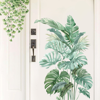 Autocolant decorativ de perete - PVC, model plante cu frunze, pentru living și dormitor, stil modern plat
