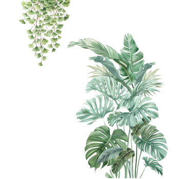 Autocolant decorativ de perete - PVC, model plante cu frunze, pentru living și dormitor, stil modern plat