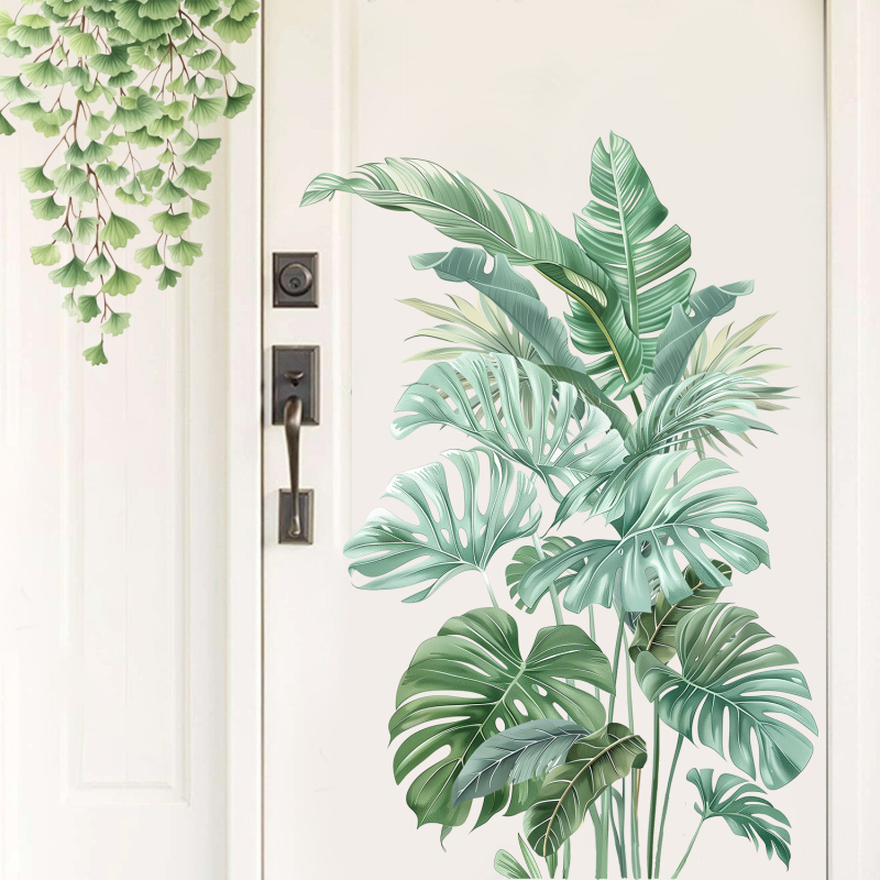 Autocolant decorativ de perete - PVC, model plante cu frunze, pentru living și dormitor, stil modern plat