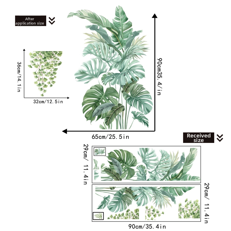 Autocolant decorativ de perete - PVC, model plante cu frunze, pentru living și dormitor, stil modern plat
