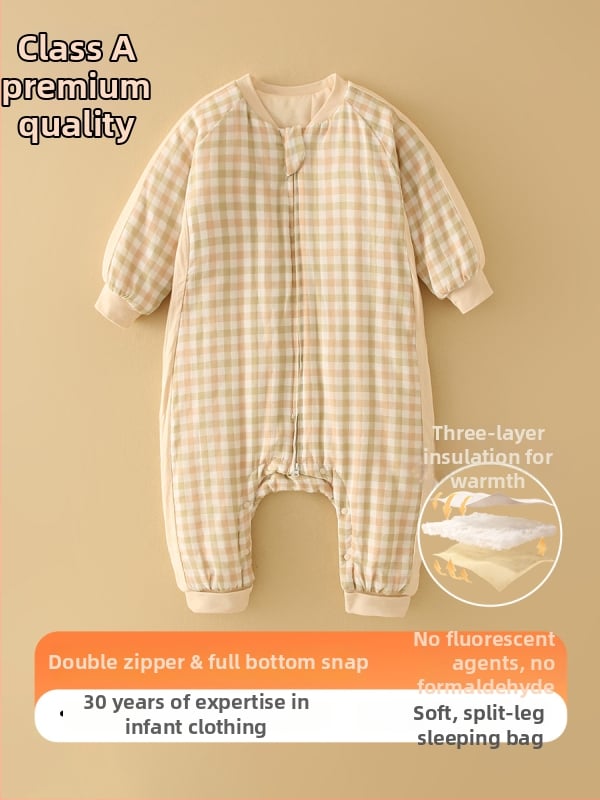 Sac de dormit pentru bebeluți cu design cu picioare separate pentru iarnă, model dungat, bumbac gros (95%+), căptușeală din bumbac și umplutură din fibră sintetică