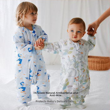 Sac de dormit pentru copii cu picioare separate, umplutură altă, fibre de bambus, model imprimat, pentru 1-3 ani