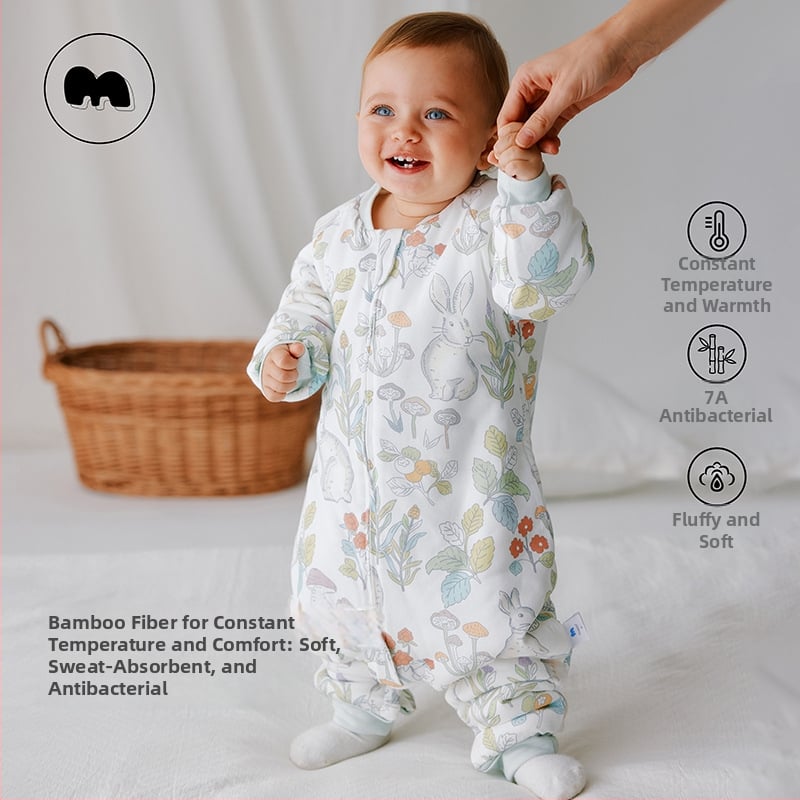 Sac de dormit pentru copii cu picioare separate, umplutură altă, fibre de bambus, model imprimat, pentru 1-3 ani