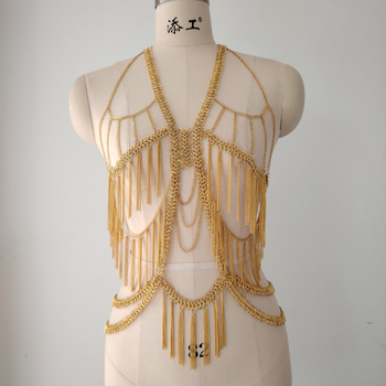 Colier pentru corp pentru femei, pentru plajă și petreceri cu bikini — ciucuri, lanț cu val de apă, aliaj, placare electroplatică, ambalare individuală, stil Fashion OL