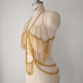 Colier pentru corp pentru femei, pentru plajă și petreceri cu bikini — ciucuri, lanț cu val de apă, aliaj, placare electroplatică, ambalare individuală, stil Fashion OL