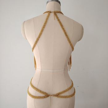 Colier pentru corp pentru femei, pentru plajă și petreceri cu bikini — ciucuri, lanț cu val de apă, aliaj, placare electroplatică, ambalare individuală, stil Fashion OL