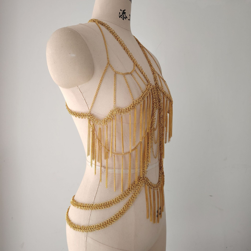 Colier pentru corp pentru femei, pentru plajă și petreceri cu bikini — ciucuri, lanț cu val de apă, aliaj, placare electroplatică, ambalare individuală, stil Fashion OL