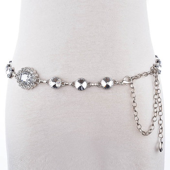 Lanț talie cu strasuri, decor etnic, metal, lățime 1–3 cm