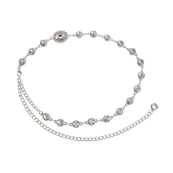 Lanț talie cu strasuri, decor etnic, metal, lățime 1–3 cm