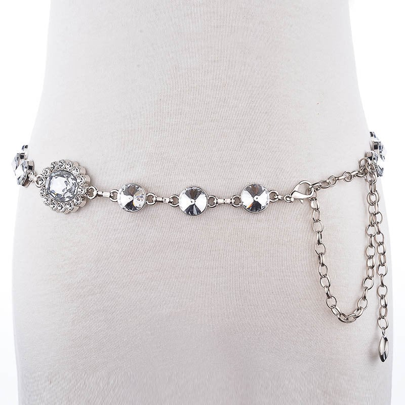 Lanț talie cu strasuri, decor etnic, metal, lățime 1–3 cm