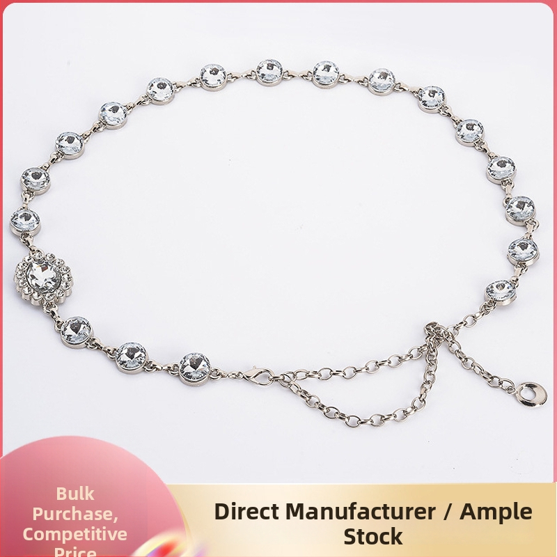 Lanț talie cu strasuri, decor etnic, metal, lățime 1–3 cm