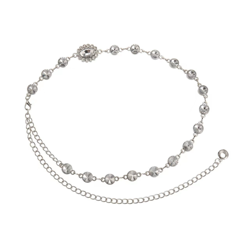 Lanț talie cu strasuri, decor etnic, metal, lățime 1–3 cm