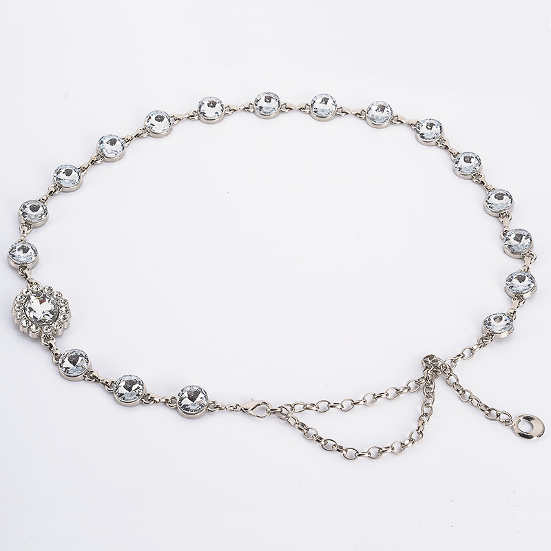 Lanț talie cu strasuri, decor etnic, metal, lățime 1–3 cm