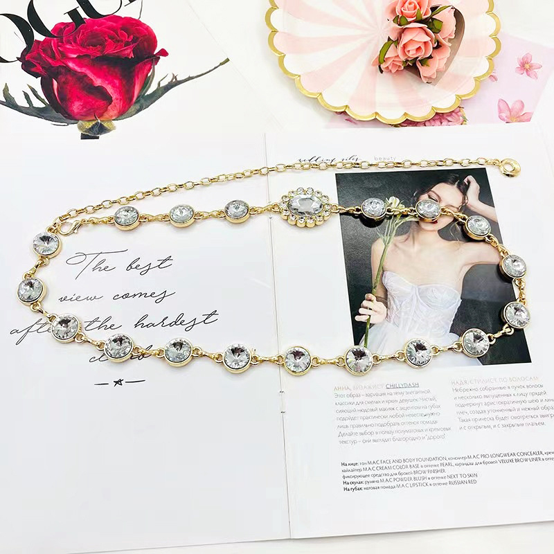 Lanț talie cu strasuri, decor etnic, metal, lățime 1–3 cm