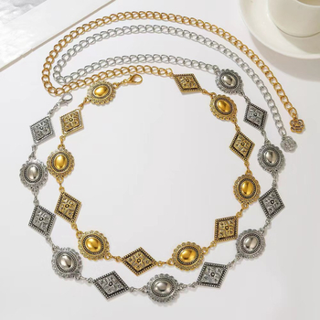 Lanț de talie din metal, formă inimă ovală, stil retro boem, cu un singur buclă, lățime 3