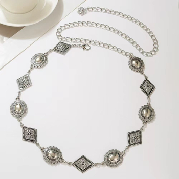 Lanț de talie din metal, formă inimă ovală, stil retro boem, cu un singur buclă, lățime 3