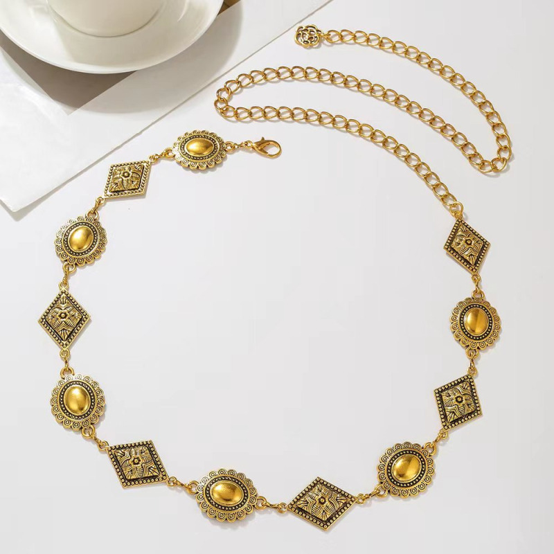 Lanț de talie din metal, formă inimă ovală, stil retro boem, cu un singur buclă, lățime 3