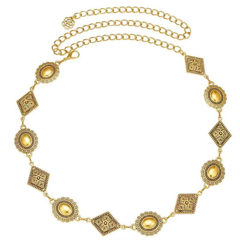 Lanț de talie din metal, formă inimă ovală, stil retro boem, cu un singur buclă, lățime 3