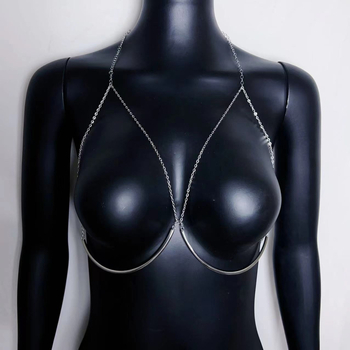 Luoxi Lanț de corp cu cristale – design geometric, mozaic din aliaj, cupru placat, cristal alb