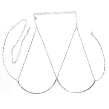 Luoxi Lanț de corp cu cristale – design geometric, mozaic din aliaj, cupru placat, cristal alb