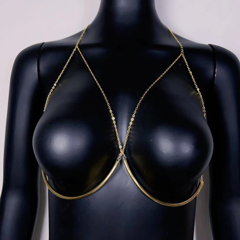 Luoxi Lanț de corp cu cristale – design geometric, mozaic din aliaj, cupru placat, cristal alb