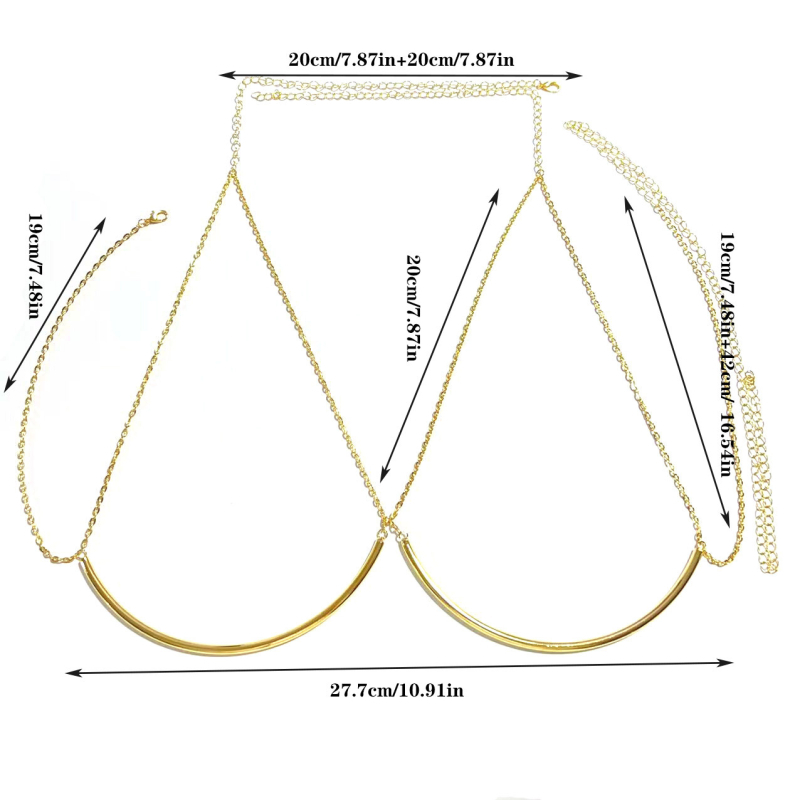 Luoxi Lanț de corp cu cristale – design geometric, mozaic din aliaj, cupru placat, cristal alb