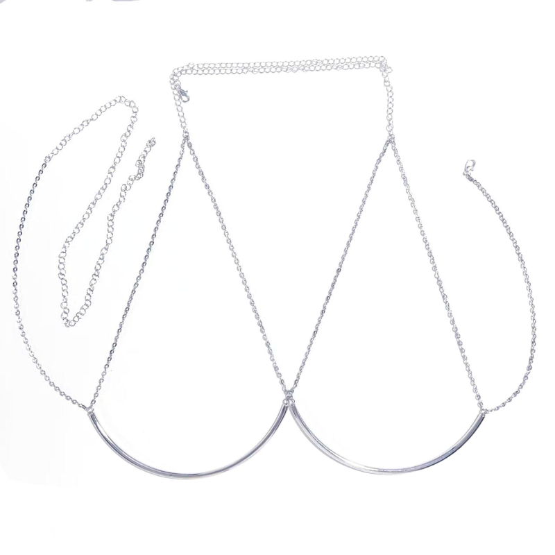 Luoxi Lanț de corp cu cristale – design geometric, mozaic din aliaj, cupru placat, cristal alb