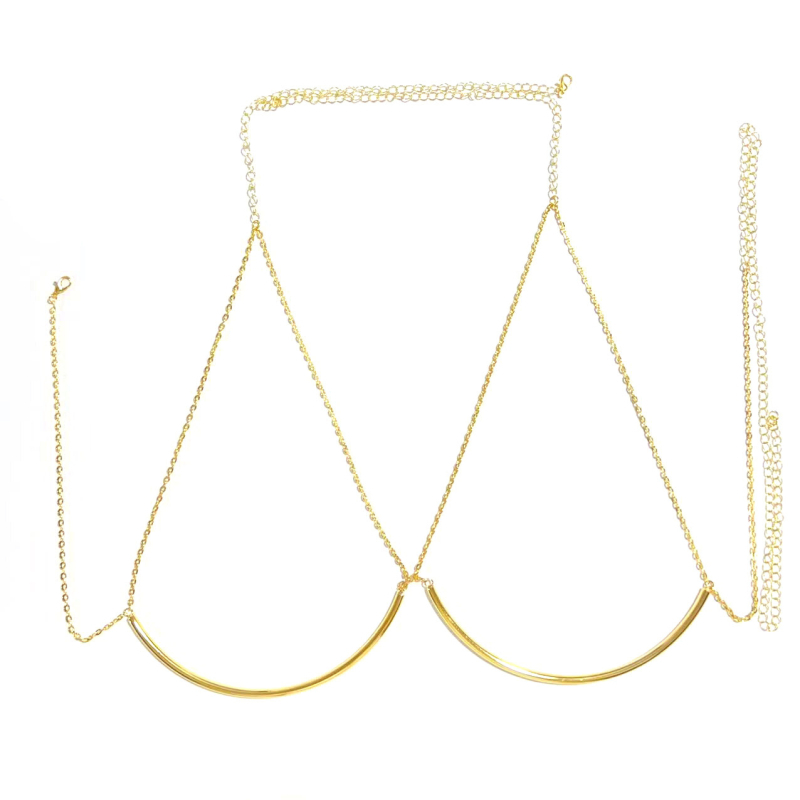 Luoxi Lanț de corp cu cristale – design geometric, mozaic din aliaj, cupru placat, cristal alb