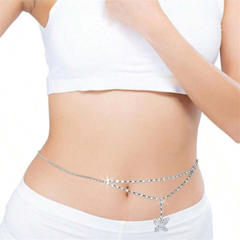 Lanț talie cu cristale în formă de fluture - metal, lungime 110 cm, lățime 0,5 cm