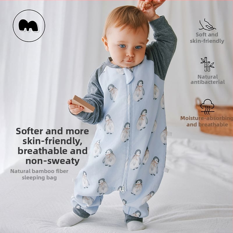 Sac de dormit pentru bebeluți cu picioare separate, țesătură din fibre de bambus cu bumbac, imprimeu, pentru 1–3 ani, ediție toamnă 2024