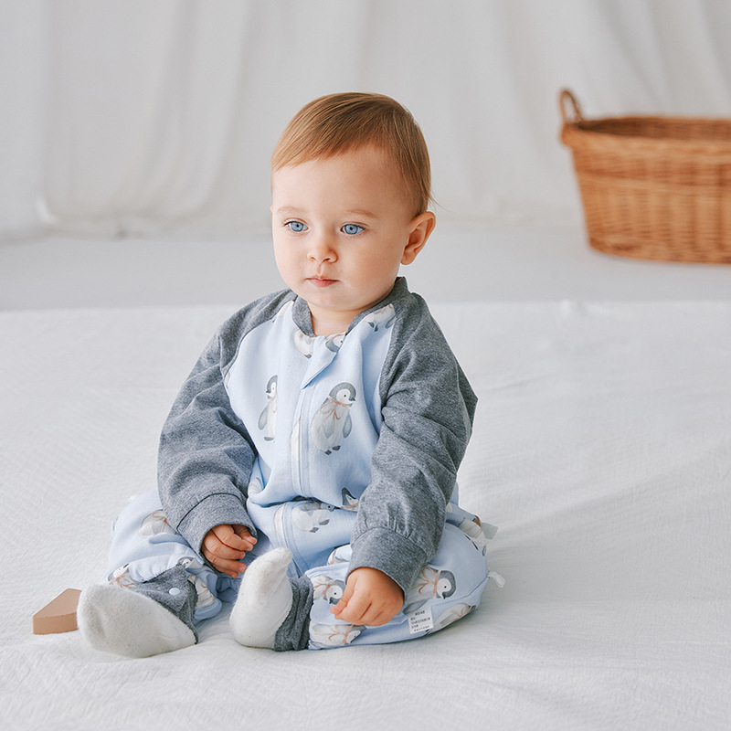 Sac de dormit pentru bebeluți cu picioare separate, țesătură din fibre de bambus cu bumbac, imprimeu, pentru 1–3 ani, ediție toamnă 2024