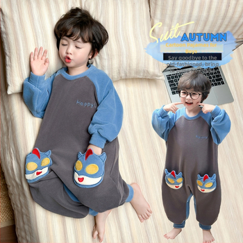 Детска пижама-спален чувал за зима, велурена материя, унисекс, корейски стил, за деца 3–8 г