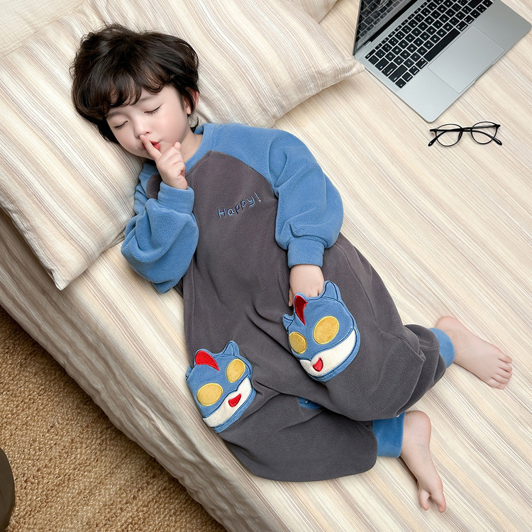 Детска пижама-спален чувал за зима, велурена материя, унисекс, корейски стил, за деца 3–8 г