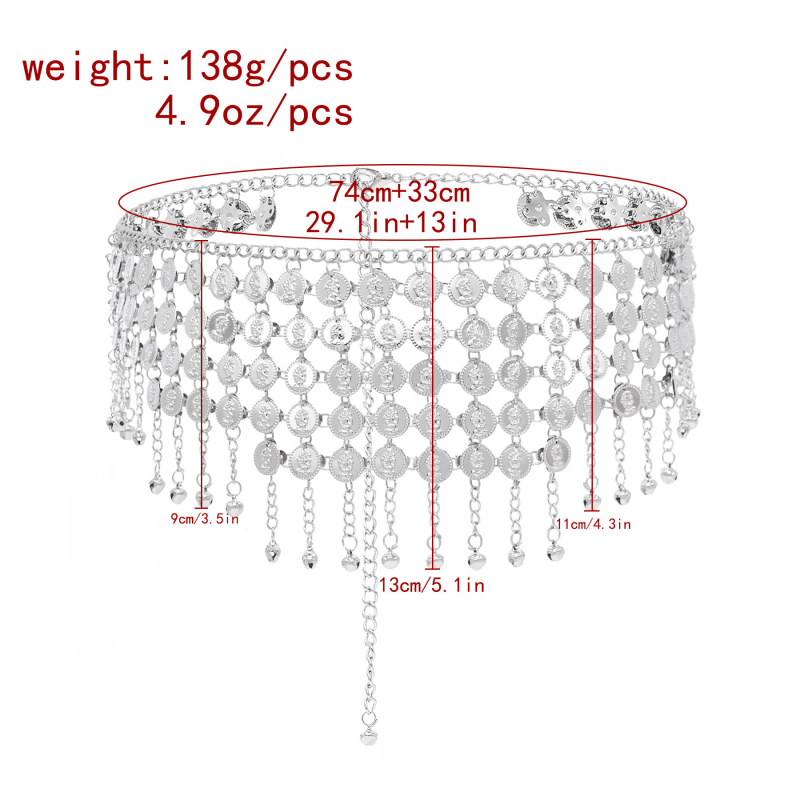 Колан за талия - унисекс метален колан, стил Национален дух, единична обиколка, дължина 110 см