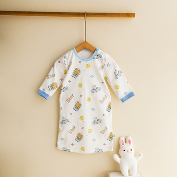 Бебешка памучна дългорукавна нощничка, гребен памук, подплата от чист памук, всесезонна употреба