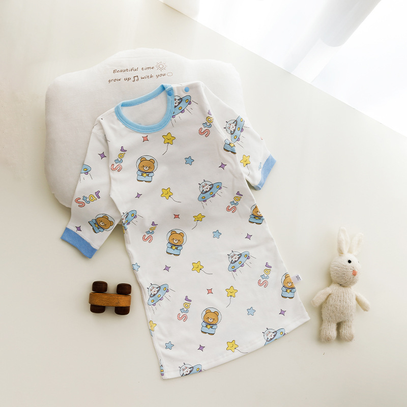 Бебешка памучна дългорукавна нощничка, гребен памук, подплата от чист памук, всесезонна употреба