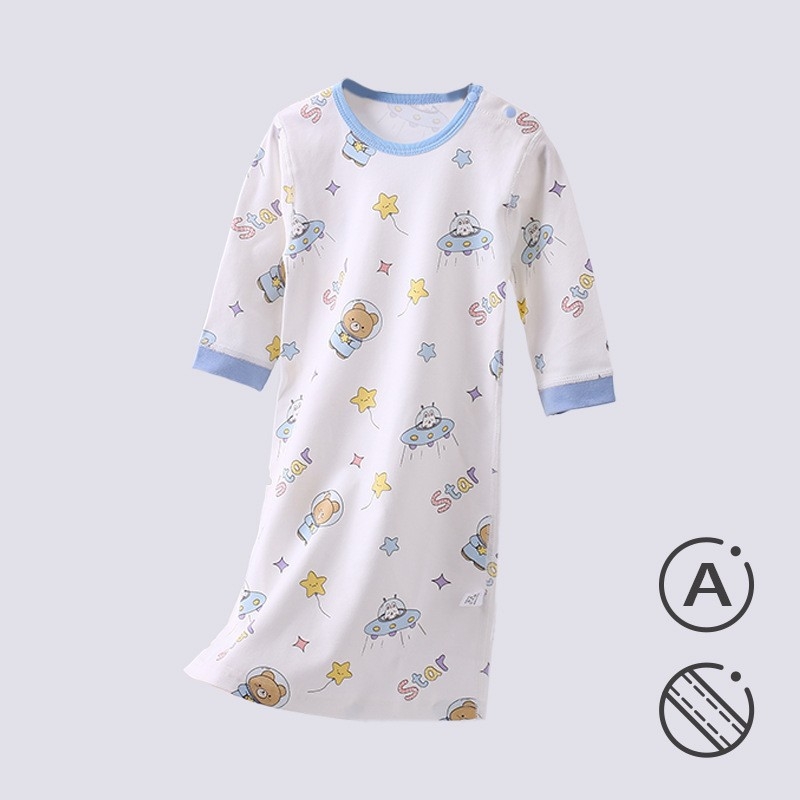 Бебешка памучна дългорукавна нощничка, гребен памук, подплата от чист памук, всесезонна употреба