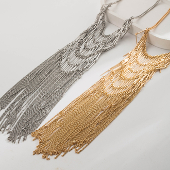 Колие със сплавен ключичен синджир, многослойна геометрична конструкция, висулка от сплав