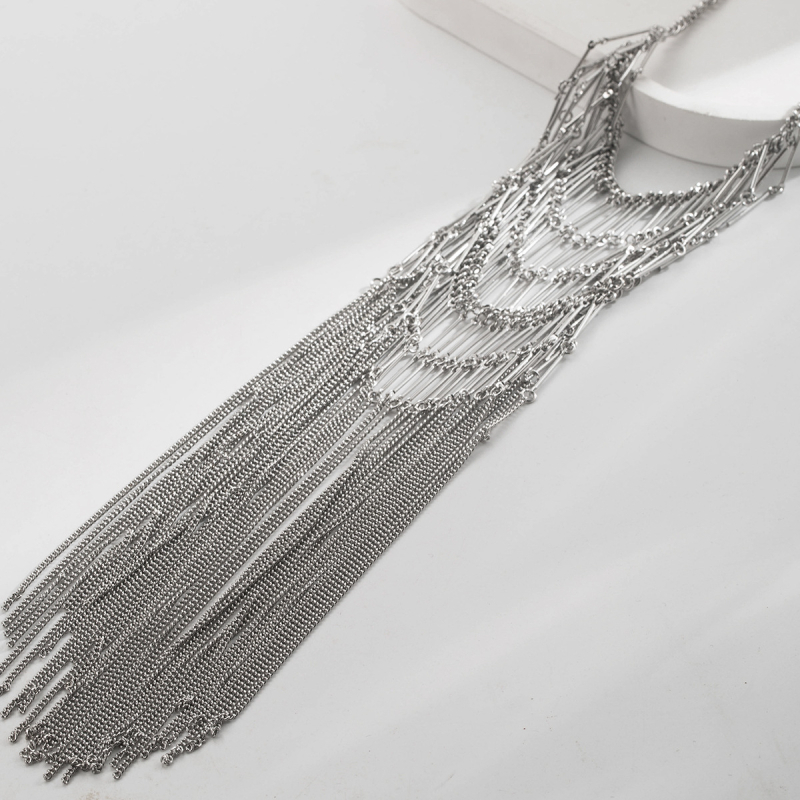 Колие със сплавен ключичен синджир, многослойна геометрична конструкция, висулка от сплав