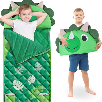 Детски спален чувал с принт динозавър, сгъваема подложка за сън, полиестерна материя, тегло 0.55–1.0 кг, пълнеж от влакна, персонализируем