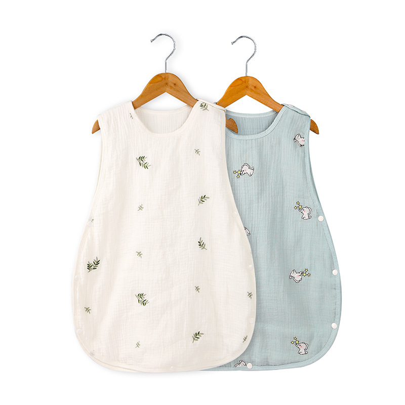 6-слоен бебешки спален чувал с бродерия върху креп тъкан, чист памучен марля, пълнеж памук, тегло до 0,5 кг, 100% памук, защита срещу ритници