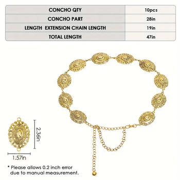 Бохемска метална верига за талия, ретро стил, етно дизайн, дължина 120 см, ширина 3,5 см, еднооборотна конструкция