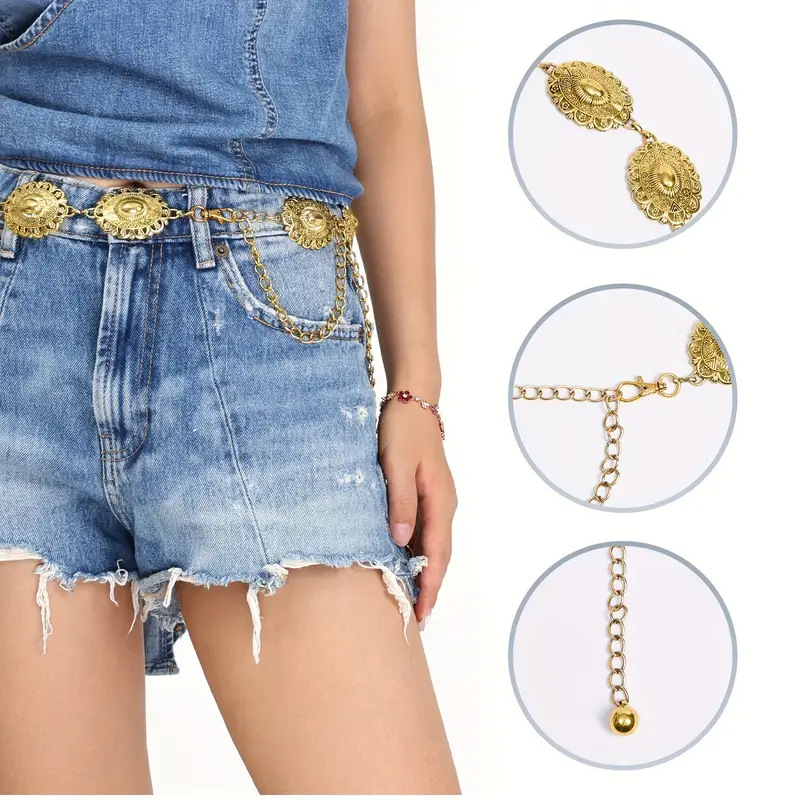 Бохемска метална верига за талия, ретро стил, етно дизайн, дължина 120 см, ширина 3,5 см, еднооборотна конструкция