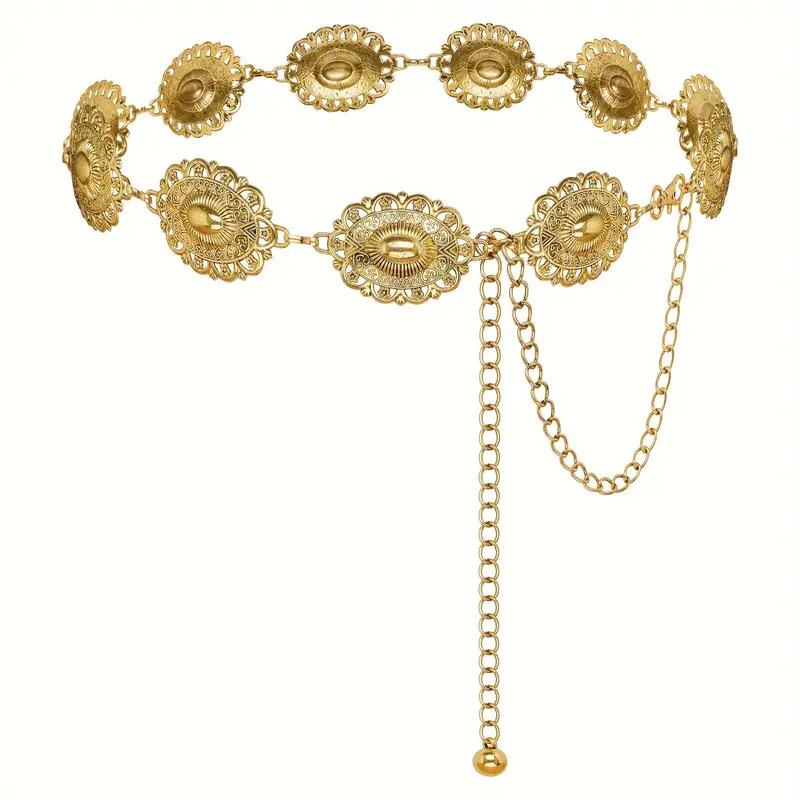 Бохемска метална верига за талия, ретро стил, етно дизайн, дължина 120 см, ширина 3,5 см, еднооборотна конструкция