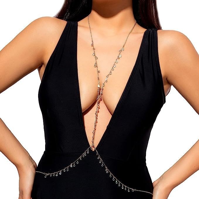 Гръден синджир за тяло – прост женски стил; електроплакиран метал; обработка и персонализация налични